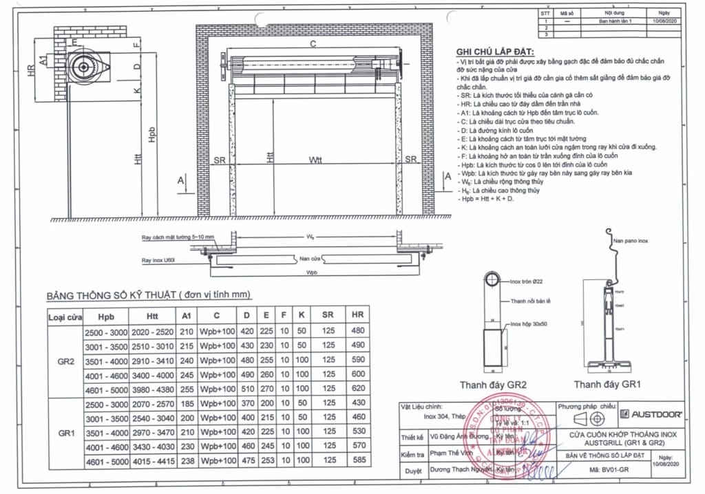 bản vẽ cấu tạo cửa cuốn khớp thoáng austdoor