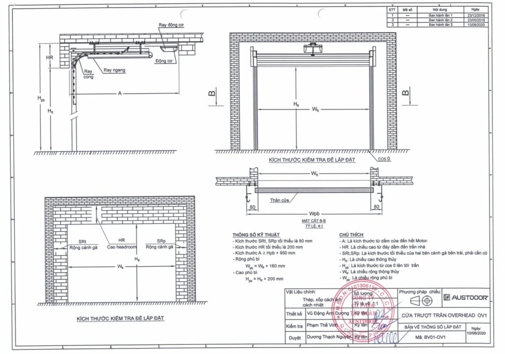 bản vẽ cấu tạo cửa trượt trần austdoor