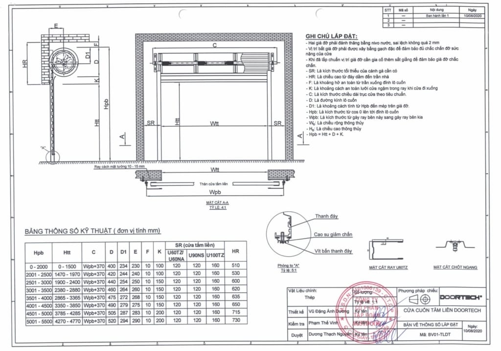 bản vẽ cấu tạo cửa cuốn tấm liền