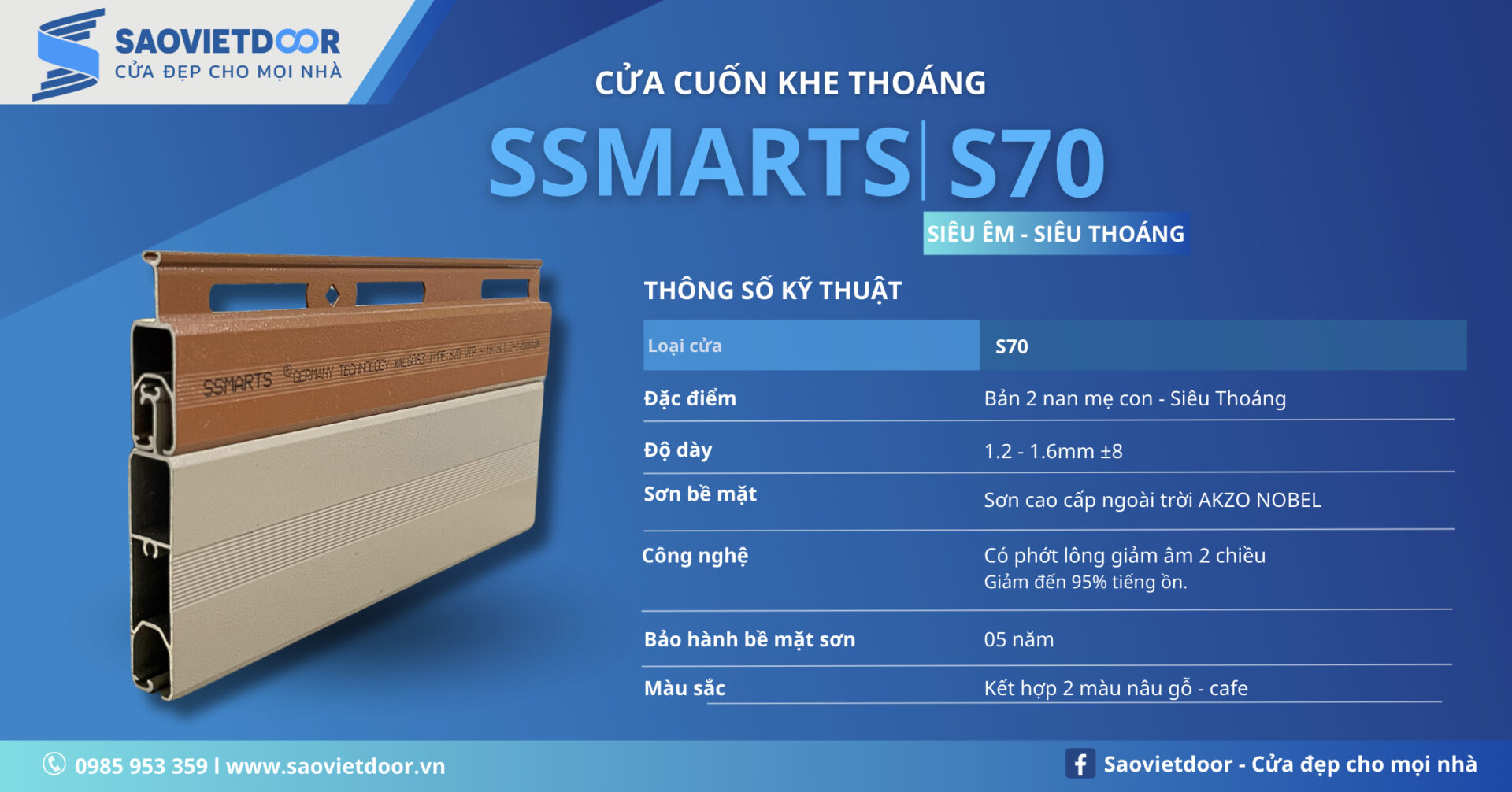 Thông số kỹ thuật của cửa cuốn khe thoáng Ssmarts S70