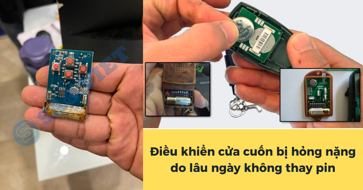 Remote cửa cuốn bị hỏng nặng do lâu ngày không thay pin