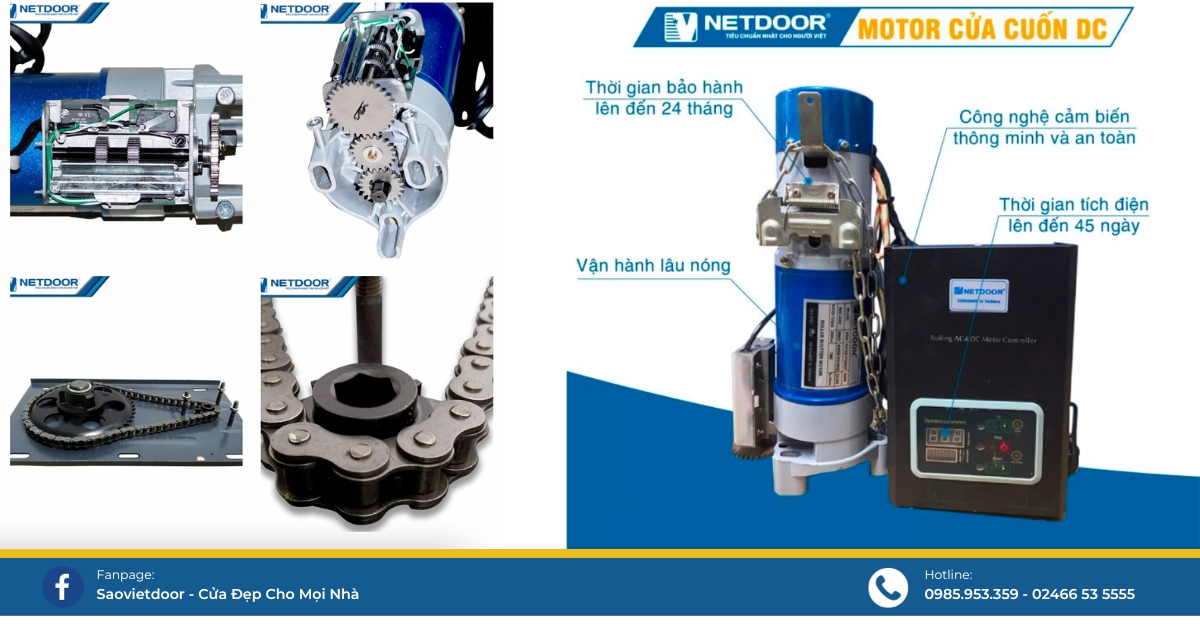 Chi tiết bộ motor cửa cuốn Netdoor DC Liền Lưu.