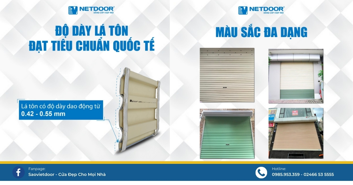 Cửa cuốn tấm liền Netdoor độ bền cao - màu sắc đa dạng.