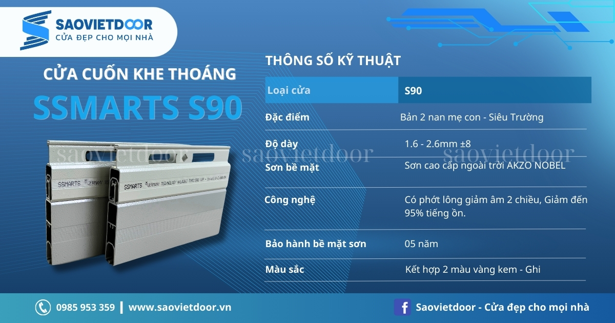 Thông số kỹ thuật của cửa cuốn khe thoáng Ssmarts S90